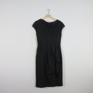 Max Mara Cowl Neck Knee Length Dress Virgin Wool Draped Detail Size 8 Black 334